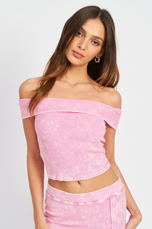 GARMENT DYE STRAPLESS CROP TOP- BLACK OR PINK
