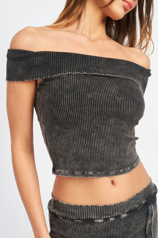 GARMENT DYE STRAPLESS CROP TOP- BLACK OR PINK