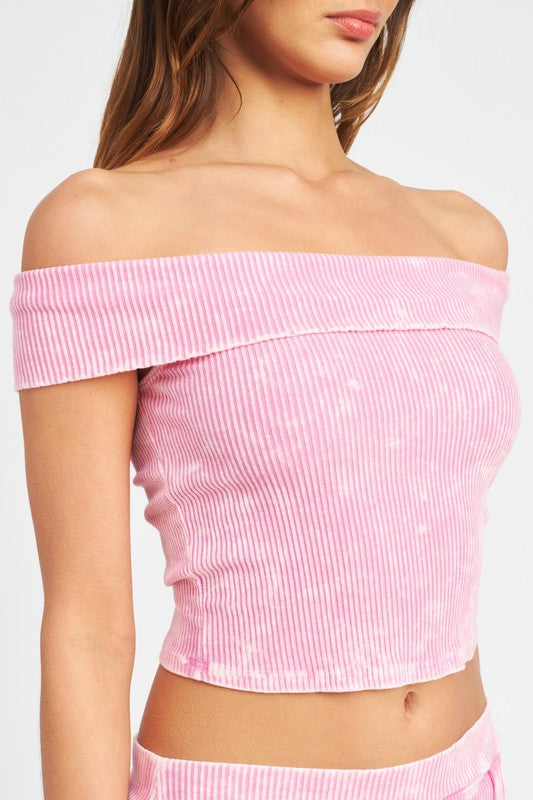 GARMENT DYE STRAPLESS CROP TOP- BLACK OR PINK