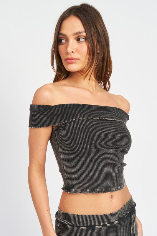 GARMENT DYE STRAPLESS CROP TOP- BLACK OR PINK
