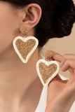 Raffia Straw Two Tone Heart Drop Earrings-5 Colors