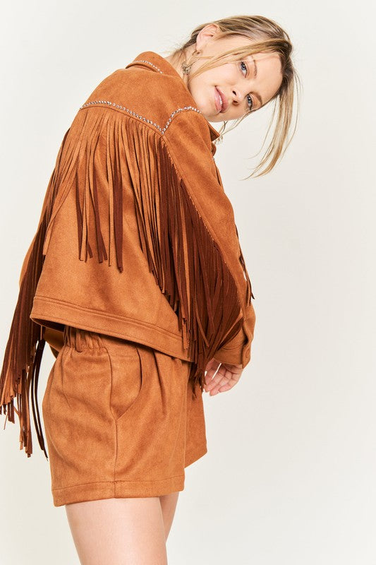 Suede Studded Fringe Jacket-2 Colors