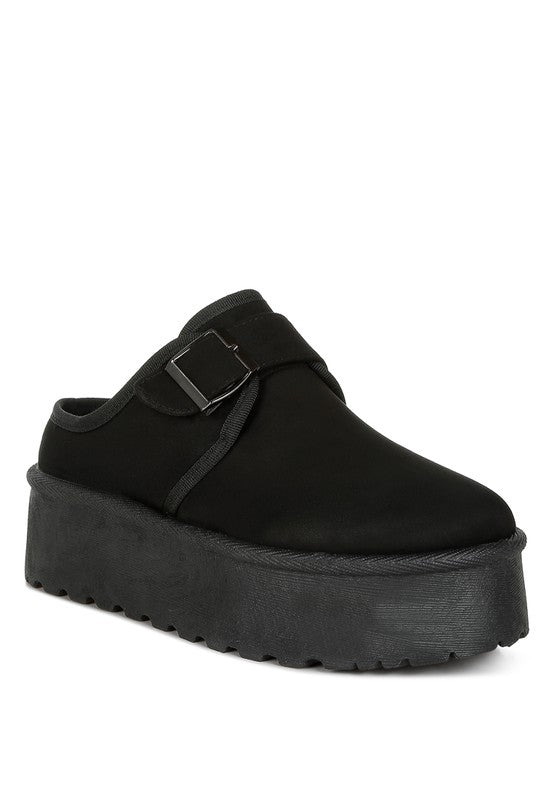 Mayfield Buckle Strap Fur Platform Classic Slip-On Shoes-2 Colors