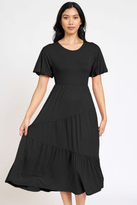 Solid Diagonal Tiered Flowy Dress-7 Colors
