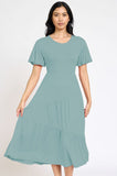Plus Size Solid Diagonal Tiered Flowy Dress-6 Colors