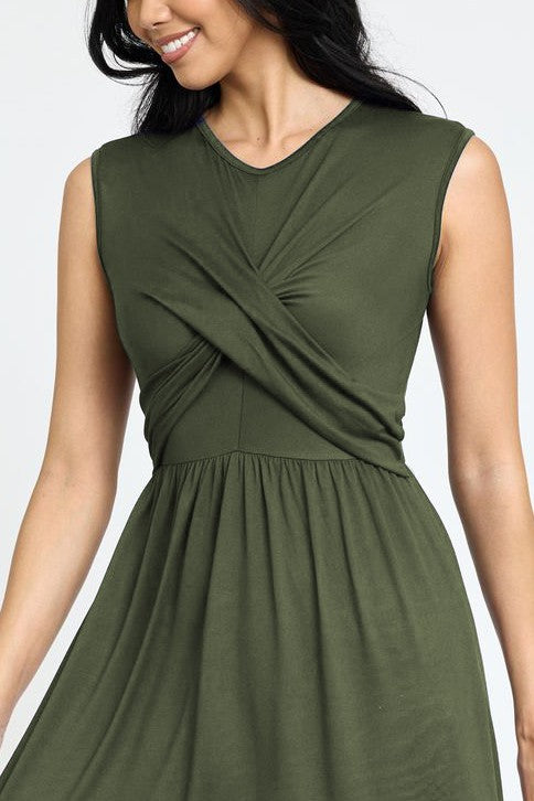 Sleeveless Cross-Over Bodice Midi Dress-6 Colors