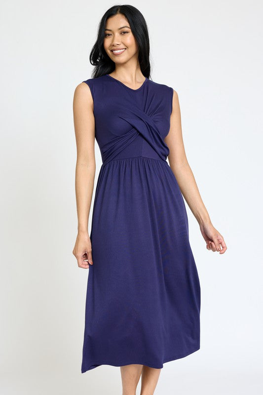 Sleeveless Cross-Over Bodice Midi Dress-6 Colors