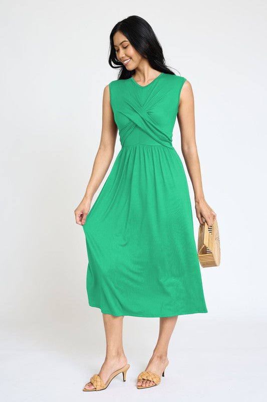 Sleeveless Cross-Over Bodice Midi Dress-6 Colors
