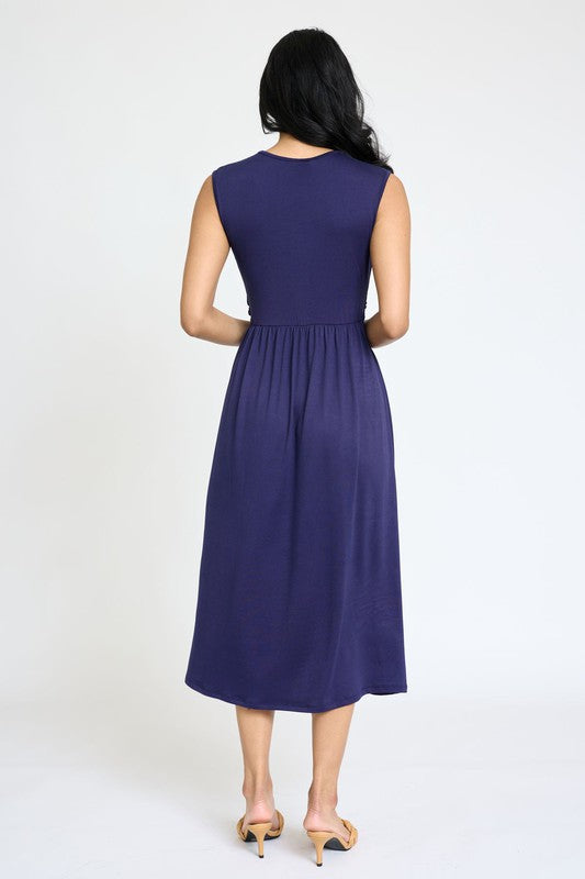Sleeveless Cross-Over Bodice Midi Dress-6 Colors