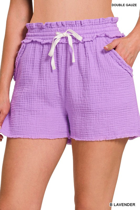 Double Elasticband Drawstring Waist Shorts- 5 Colors