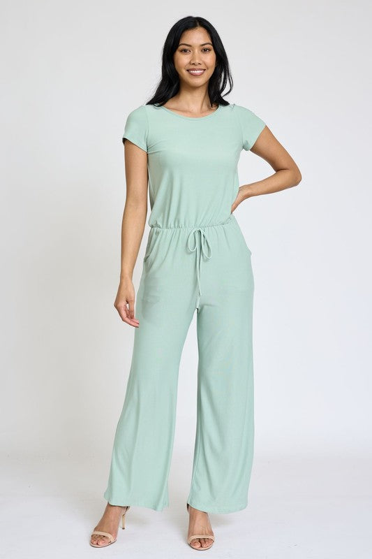 Spring Short Sleeve Jumpsuit W/Pocket-2 Colors