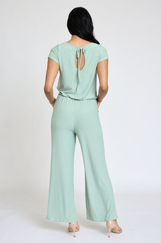 Spring Short Sleeve Jumpsuit W/Pocket-2 Colors