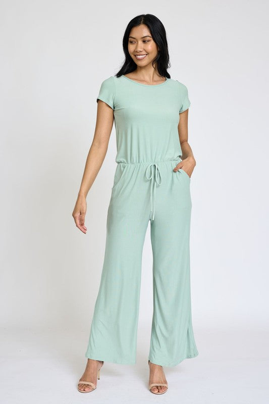 Spring Short Sleeve Jumpsuit W/Pocket-2 Colors