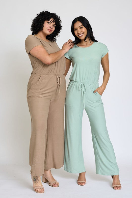 Spring Short Sleeve Jumpsuit W/Pocket-2 Colors