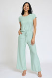 Spring Short Sleeve Jumpsuit W/Pocket-2 Colors