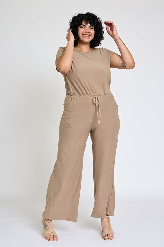 Spring Short Sleeve Jumpsuit W/Pocket-2 Colors