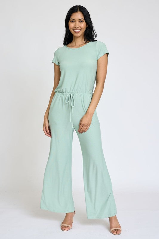 Spring Short Sleeve Jumpsuit W/Pocket-2 Colors