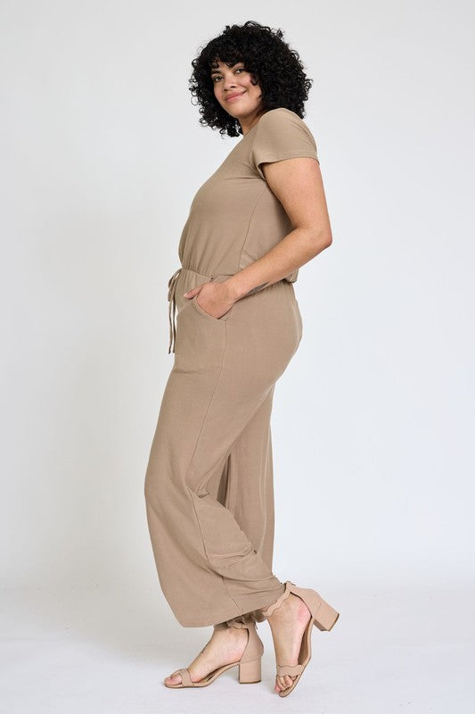 Spring Short Sleeve Jumpsuit W/Pocket-2 Colors