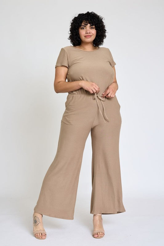 Spring Short Sleeve Jumpsuit W/Pocket-2 Colors