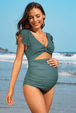 Ruffle Ribbed High Waisted Maternity Swimsuit- 2 Colors