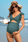 Ruffle Ribbed High Waisted Maternity Swimsuit- 2 Colors