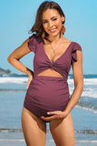 Ruffle Ribbed High Waisted Maternity Swimsuit- 2 Colors