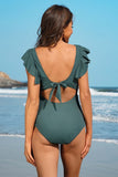 Ruffle Ribbed High Waisted Maternity Swimsuit- 2 Colors