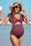 Ruffle Ribbed High Waisted Maternity Swimsuit- 2 Colors