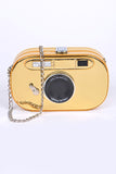 Metallic Oval Camera Iconic Swing Clutch Bag-3 Colors