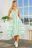 Cut Out Stripe Dress with Pockets-4 Colors