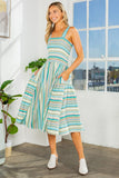 Smocked Stripe Dress with Pocket-3 Colors