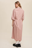Button Front Puff Sleeve Babydoll Maxi Dress- 3 Colors