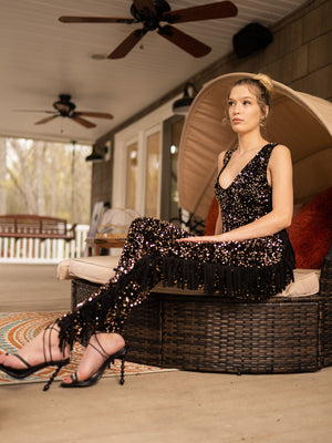 Zuri Gold Sequin & Tassel Jumpsuit