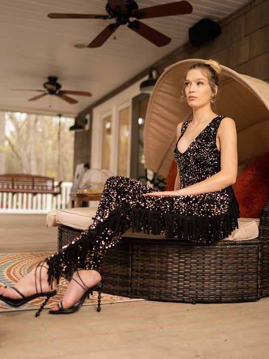 Zuri Gold Sequin & Tassel Jumpsuit