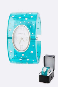 Crystal Accent Color Acrylic Bangle Watch