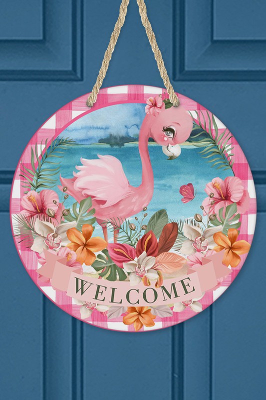 Welcome Flamingo Summer Sign Door Hanger