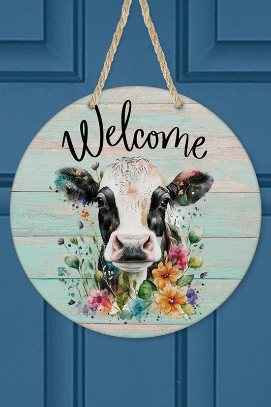 Welcome Cow Floral Wall Sign Door Hanger
