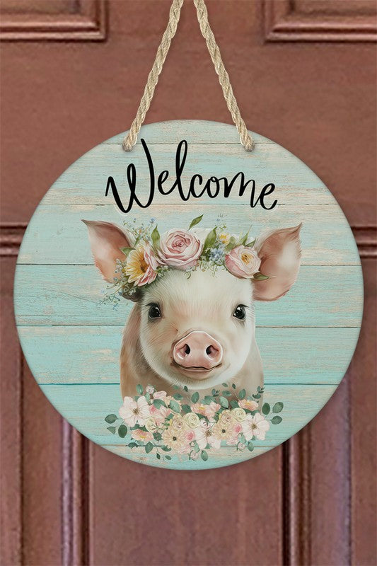 Welcome Pig Floral Wall Sign Door Hanger