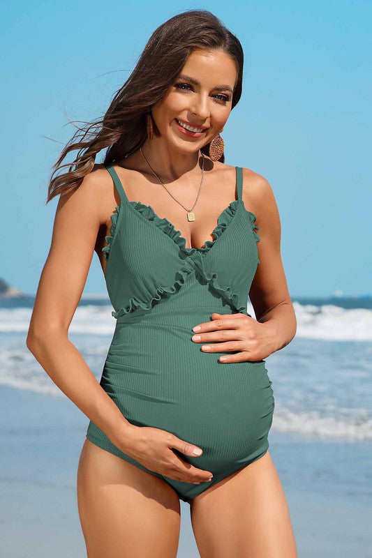 Ruch Floral Maternity Swimsuit Pregnancy Swimwear-2 Colors