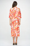 Renee C Front Twist Multi Color Print Satin Dress-Orange
