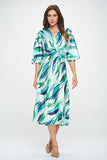 Renee C Front Twist Multi Color Print Satin Dress-Blue