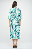 Renee C Front Twist Multi Color Print Satin Dress-Blue