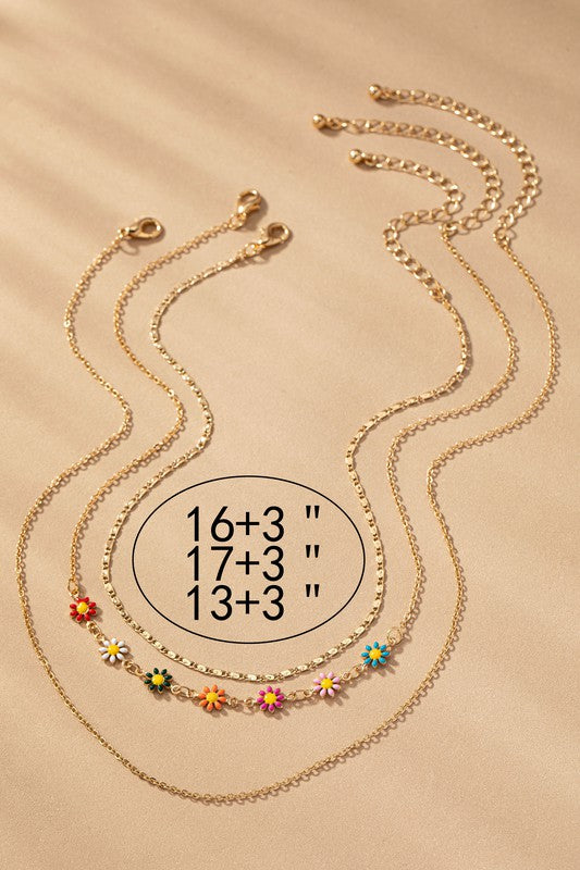 3-Set Delicate Chain & Daisy Flower Necklaces