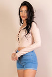 Ribbed Long Sleeve Snap Button Down Crop Top- 7 Colors