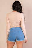 Ribbed Long Sleeve Snap Button Down Crop Top- 7 Colors