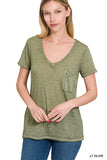 Washed Melange Burnout Scoop V-Neck Top- 7 Colors