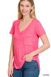 Washed Melange Burnout Scoop V-Neck Top- 7 Colors