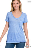 Washed Melange Burnout Scoop V-Neck Top- 7 Colors