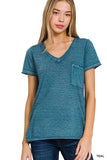 Washed Melange Burnout Scoop V-Neck Top- 7 Colors