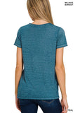 Washed Melange Burnout Scoop V-Neck Top- 7 Colors